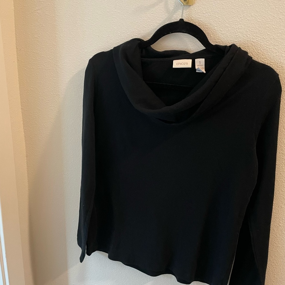 Chico’s Long Sleeve 55% Cotton Cowl Neck Sweater Black Sophisticated Classy  Sz1